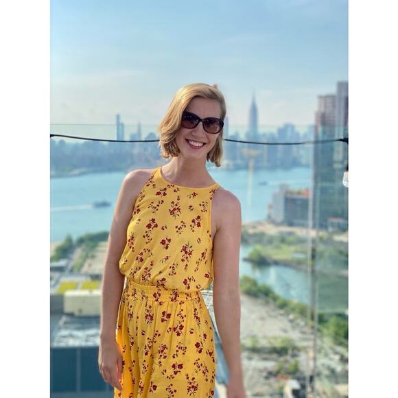 THAKOON Yellow Floral Sleeveless  Back Button Closure Wide Leg Jumpsuit Size 6 - Picture 16 of 16